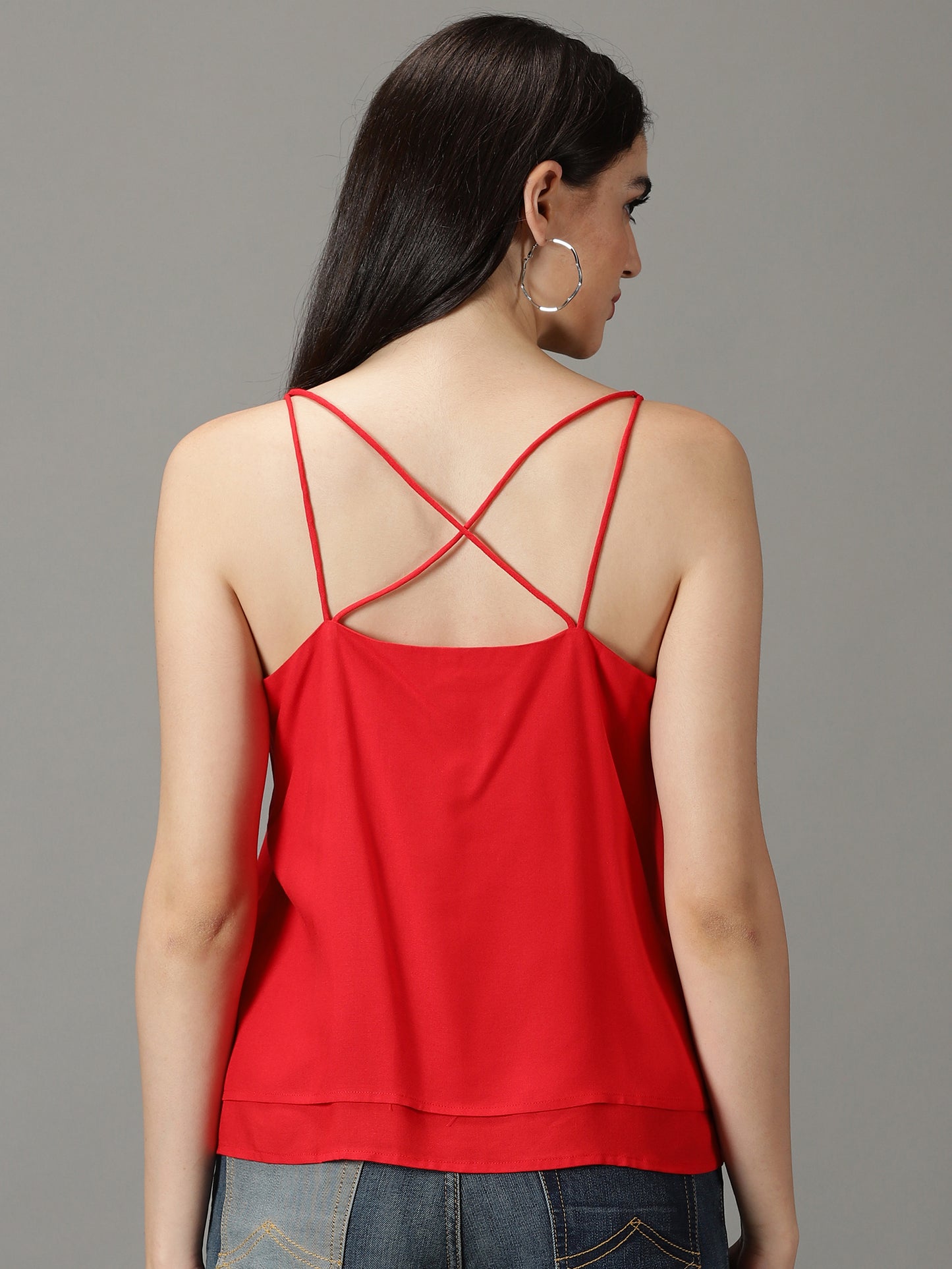Women Red Solid Pure Rayon Top