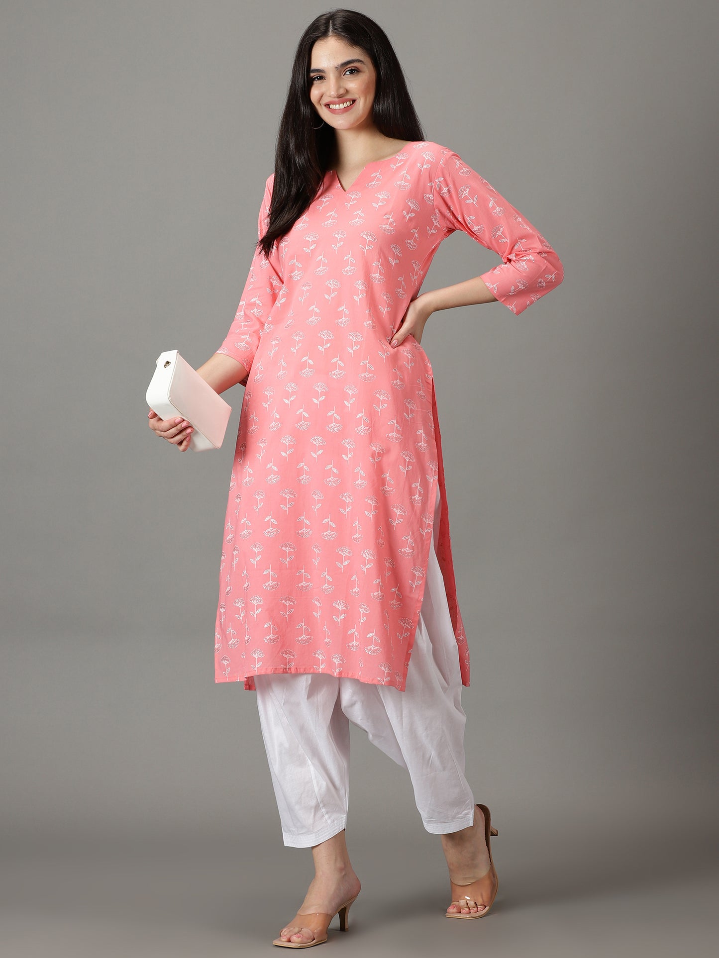 Pink Cotton Kurta With Salwar