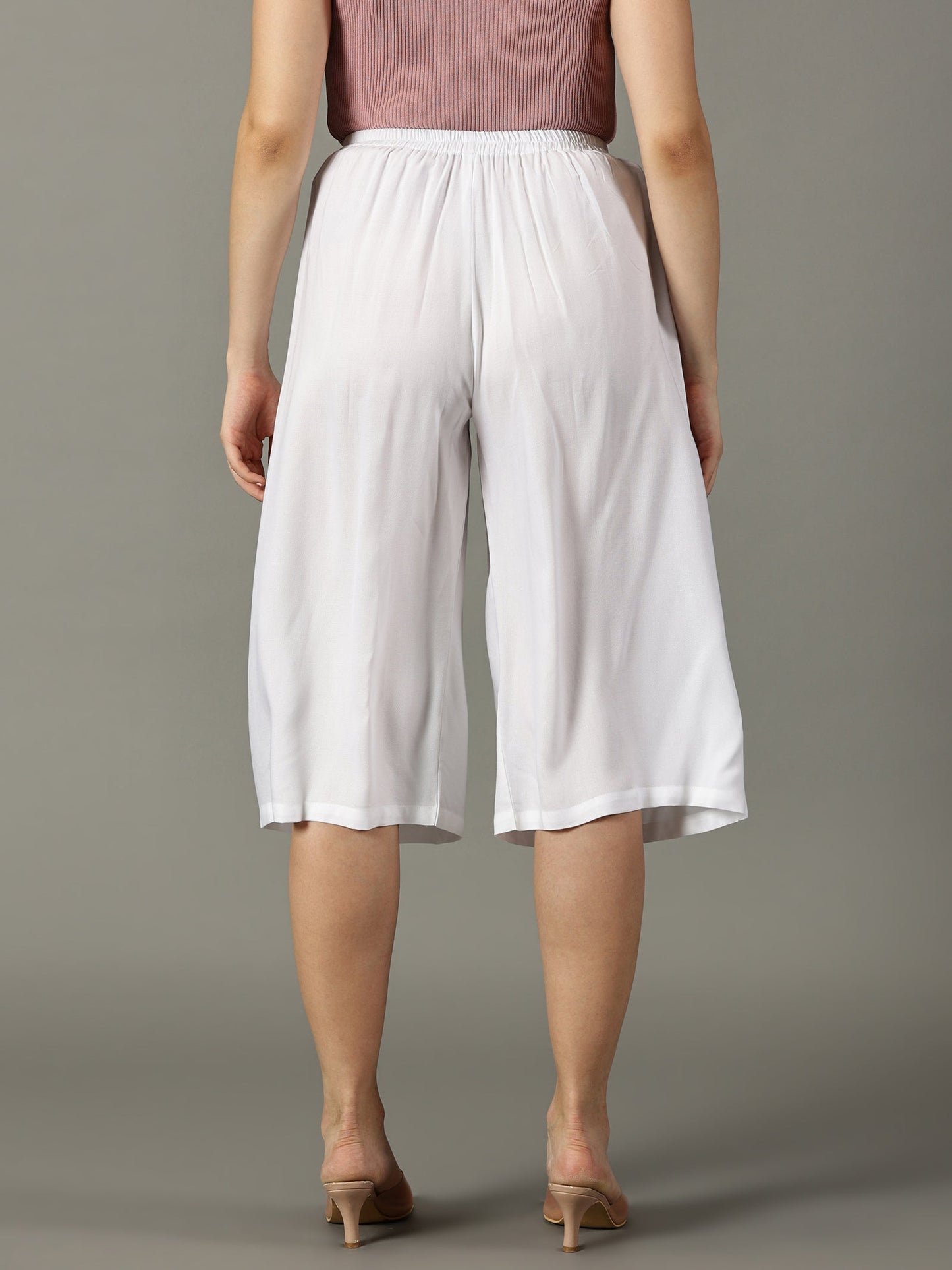 Women White Rayon Half Pant