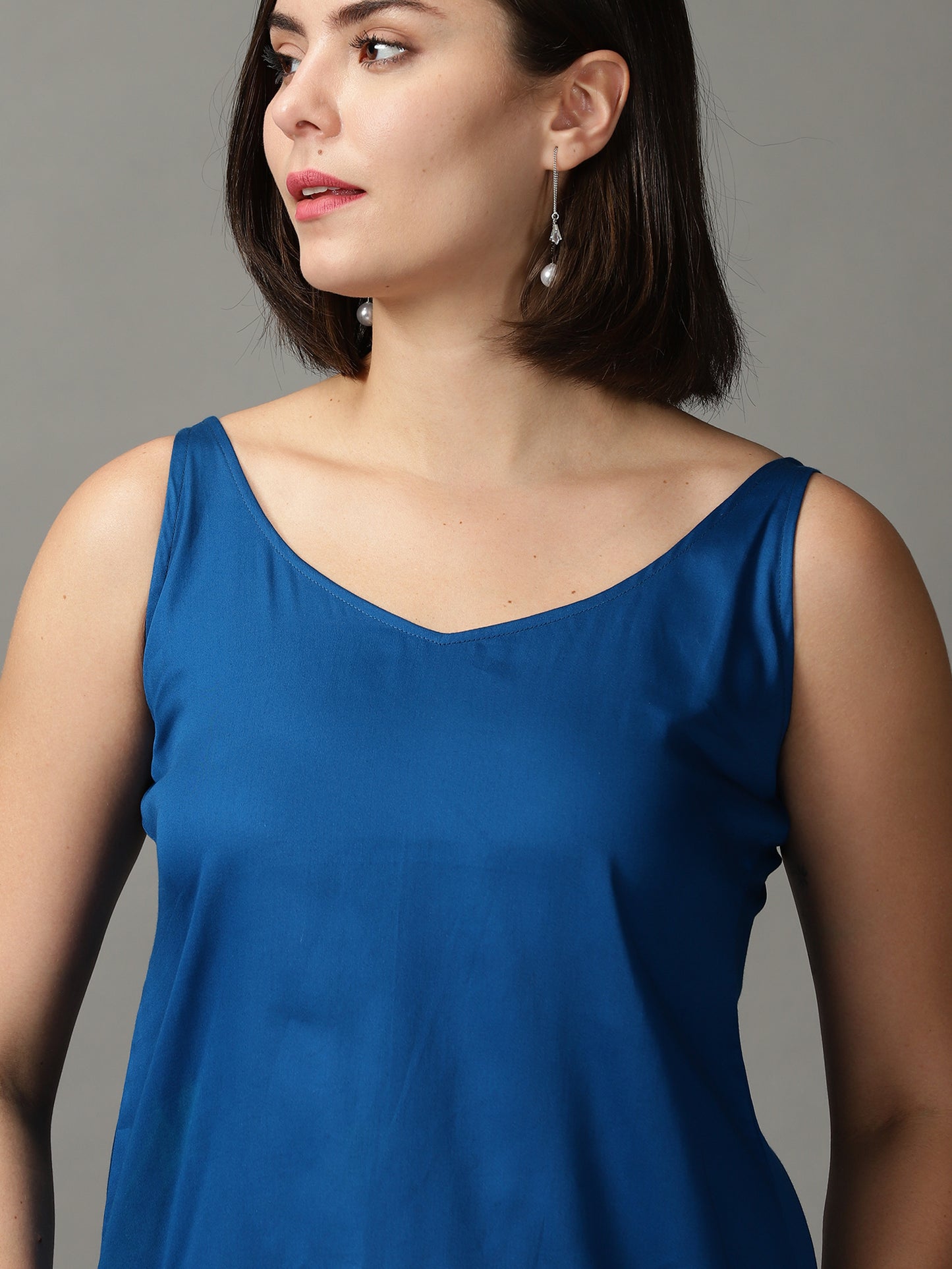 Women Blue V Neck Sleeveless Top