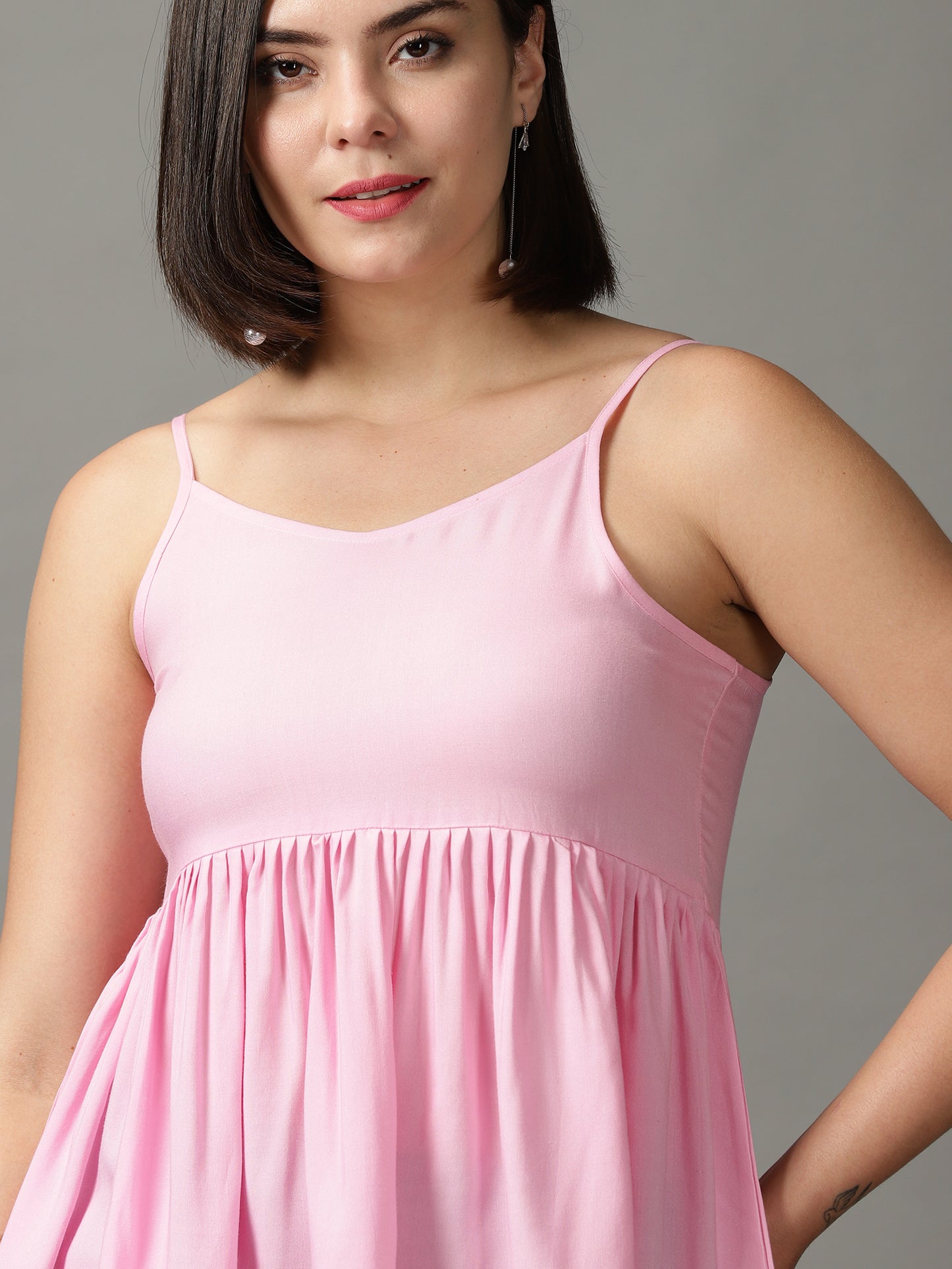 Pink Rayon Sholder Strip A Line Top