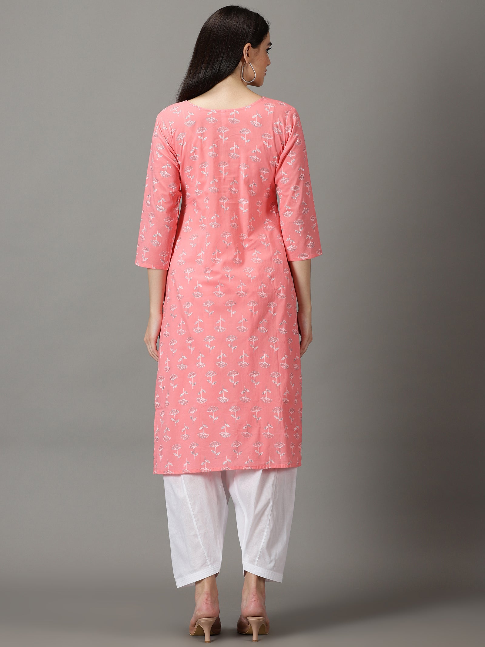 Pink Cotton Kurta With Salwar