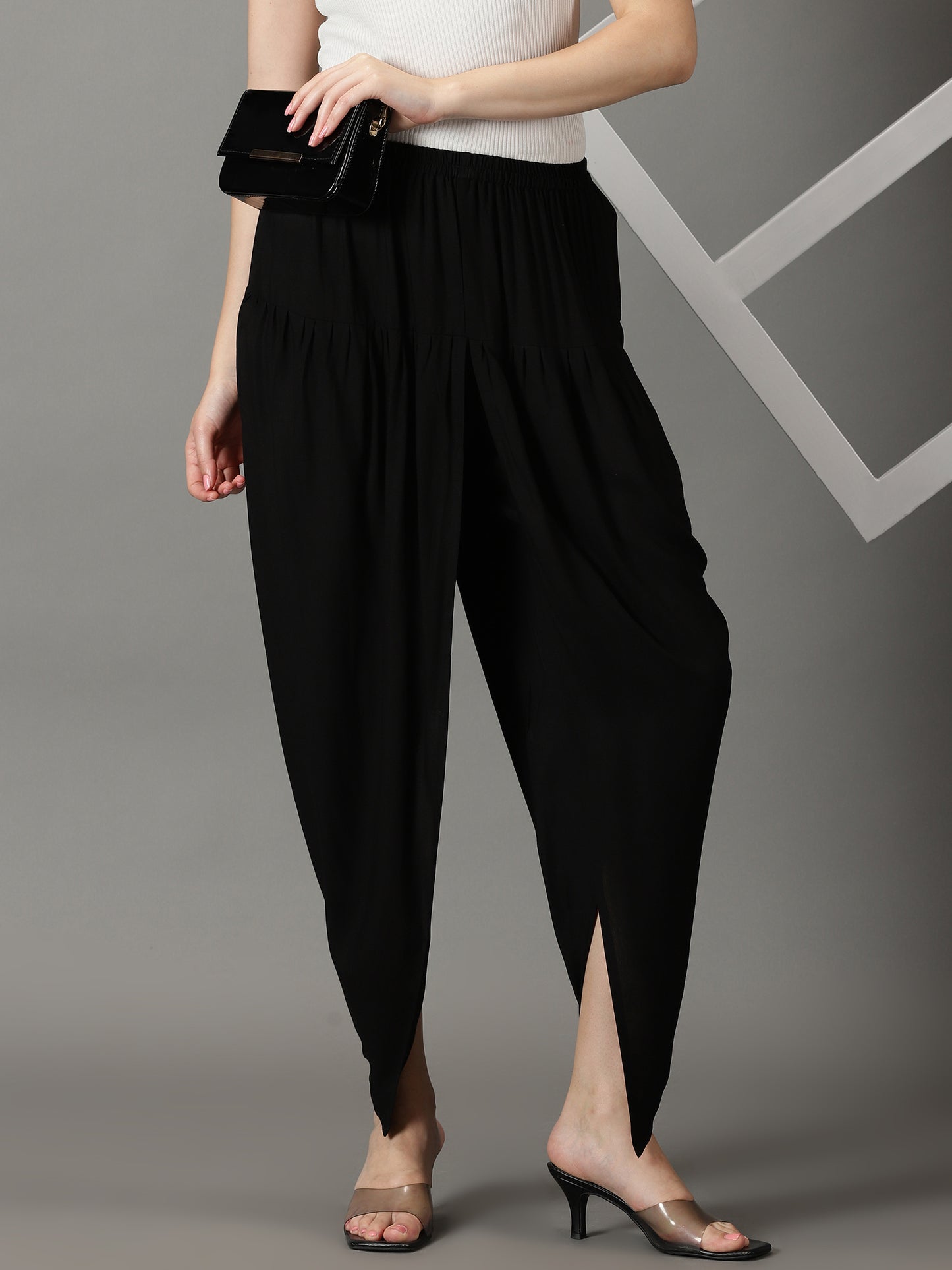 Women Black Solid Viscose Rayon Dhoti Pant