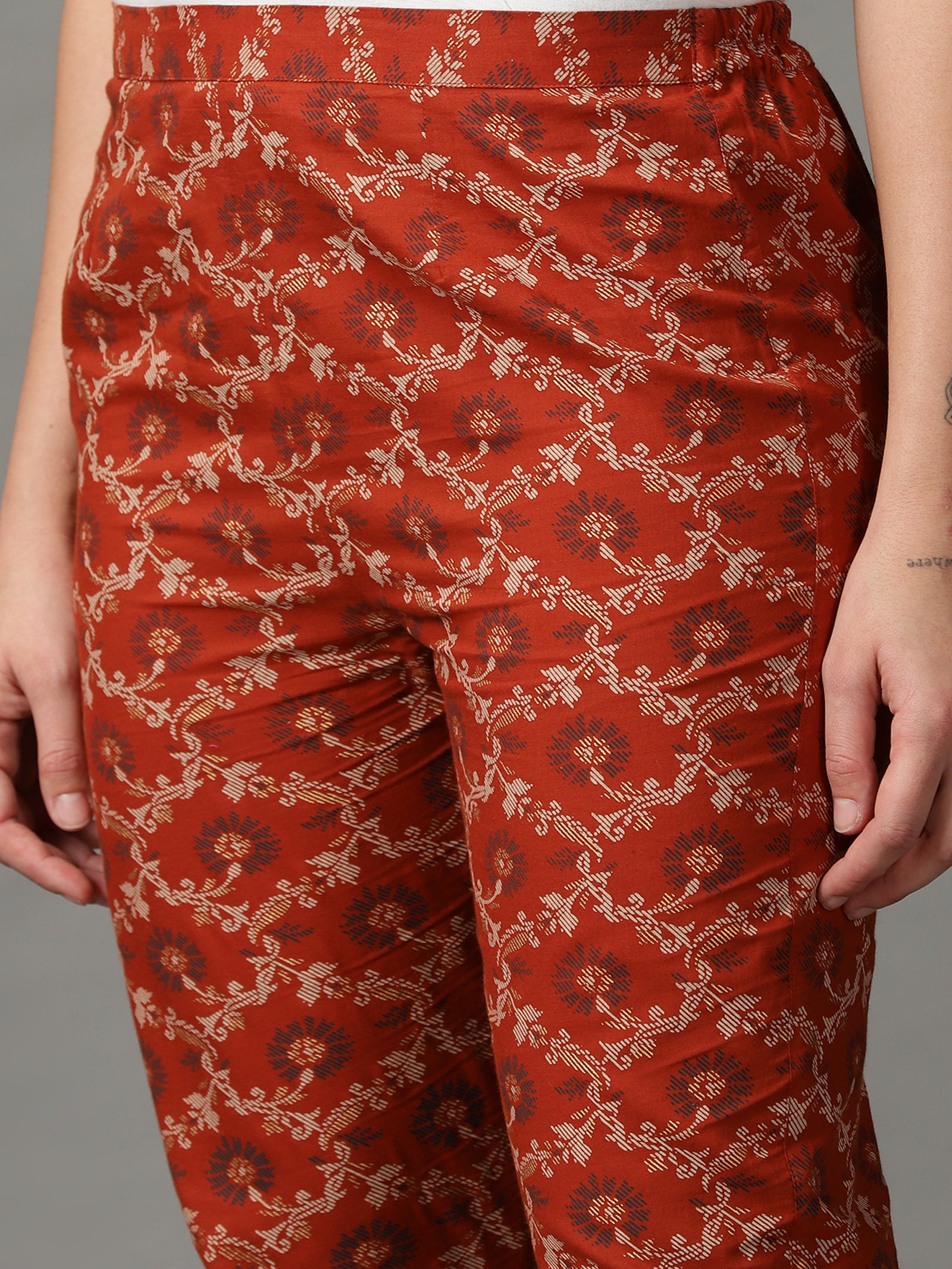 Brown Printed Cotton Trousers