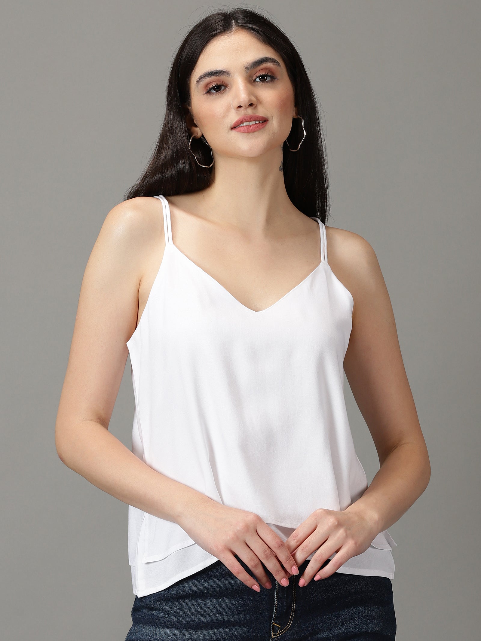 Women white Solid Pure Rayon Top