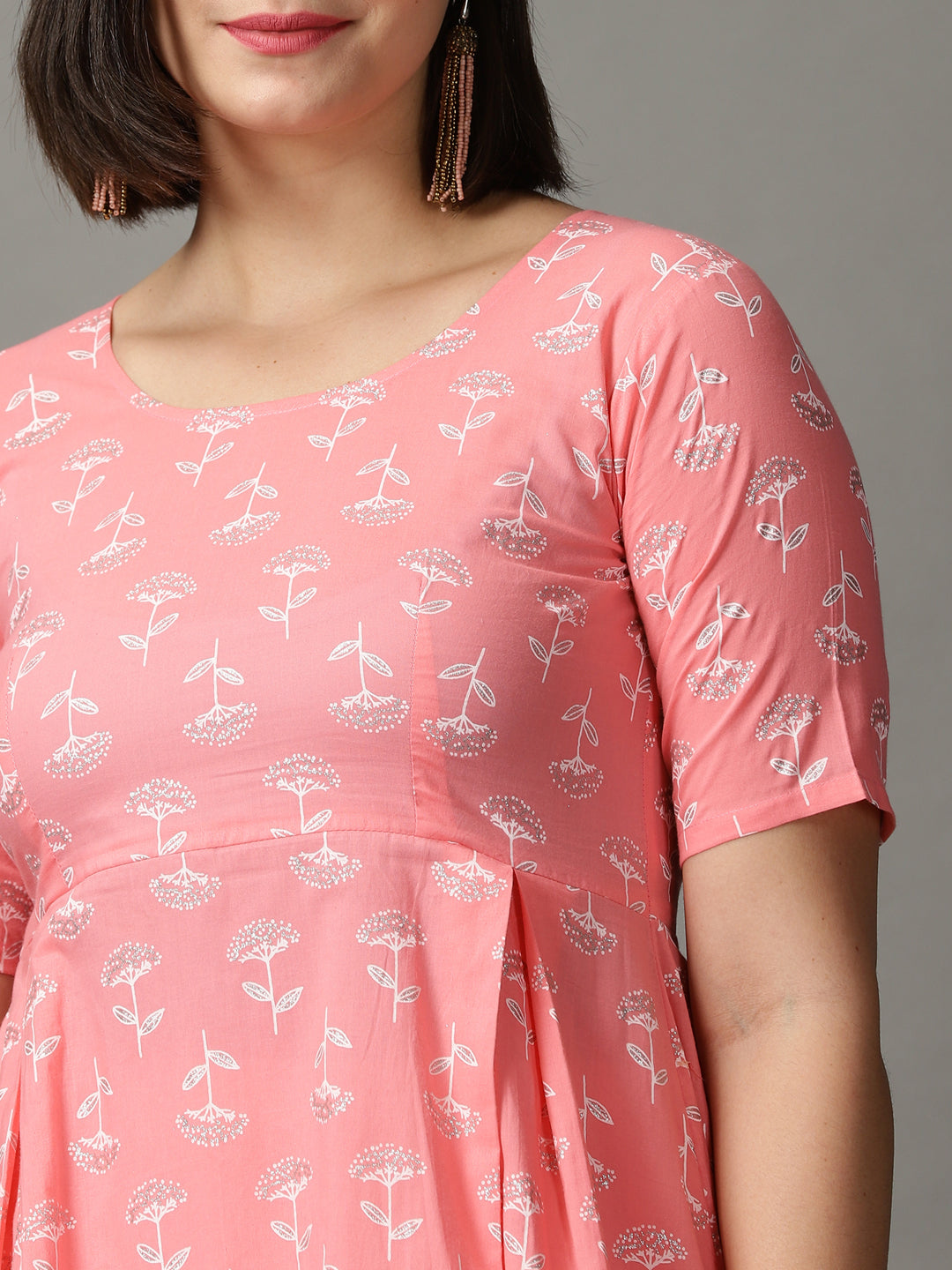 Pink Printed Cotton Kurta With Dhoti