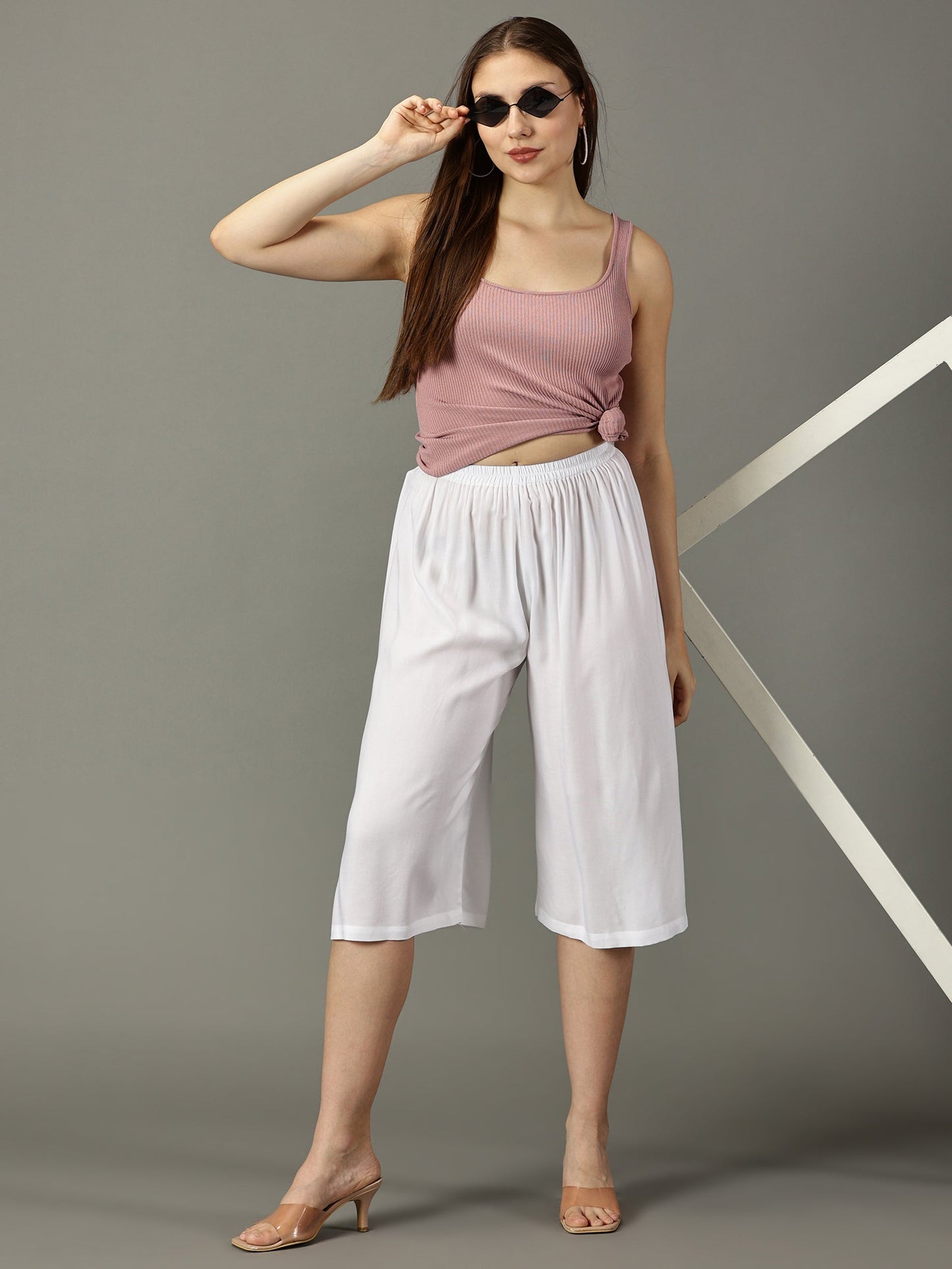 Women White Rayon Half Pant