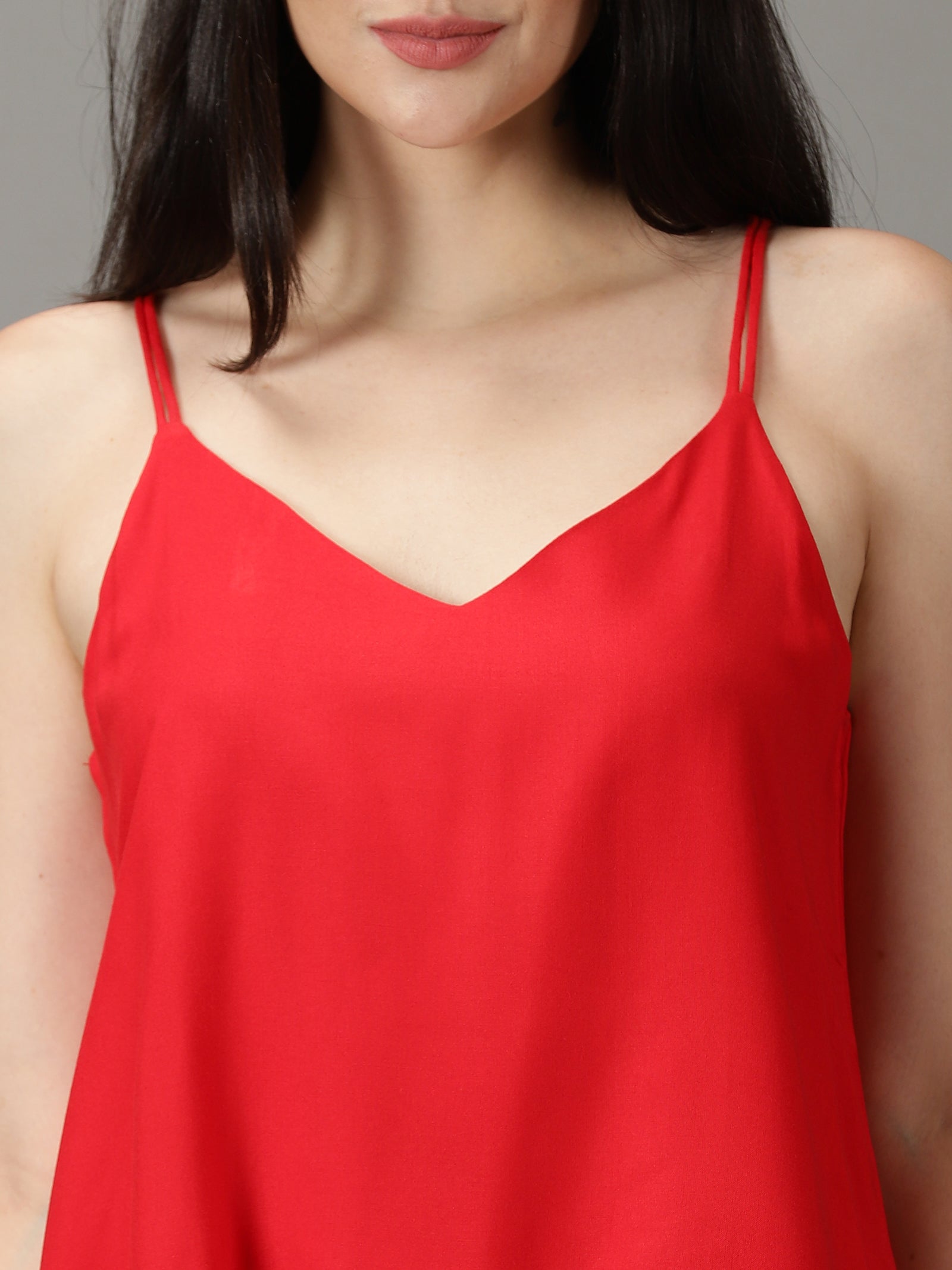 Women Red Solid Pure Rayon Top