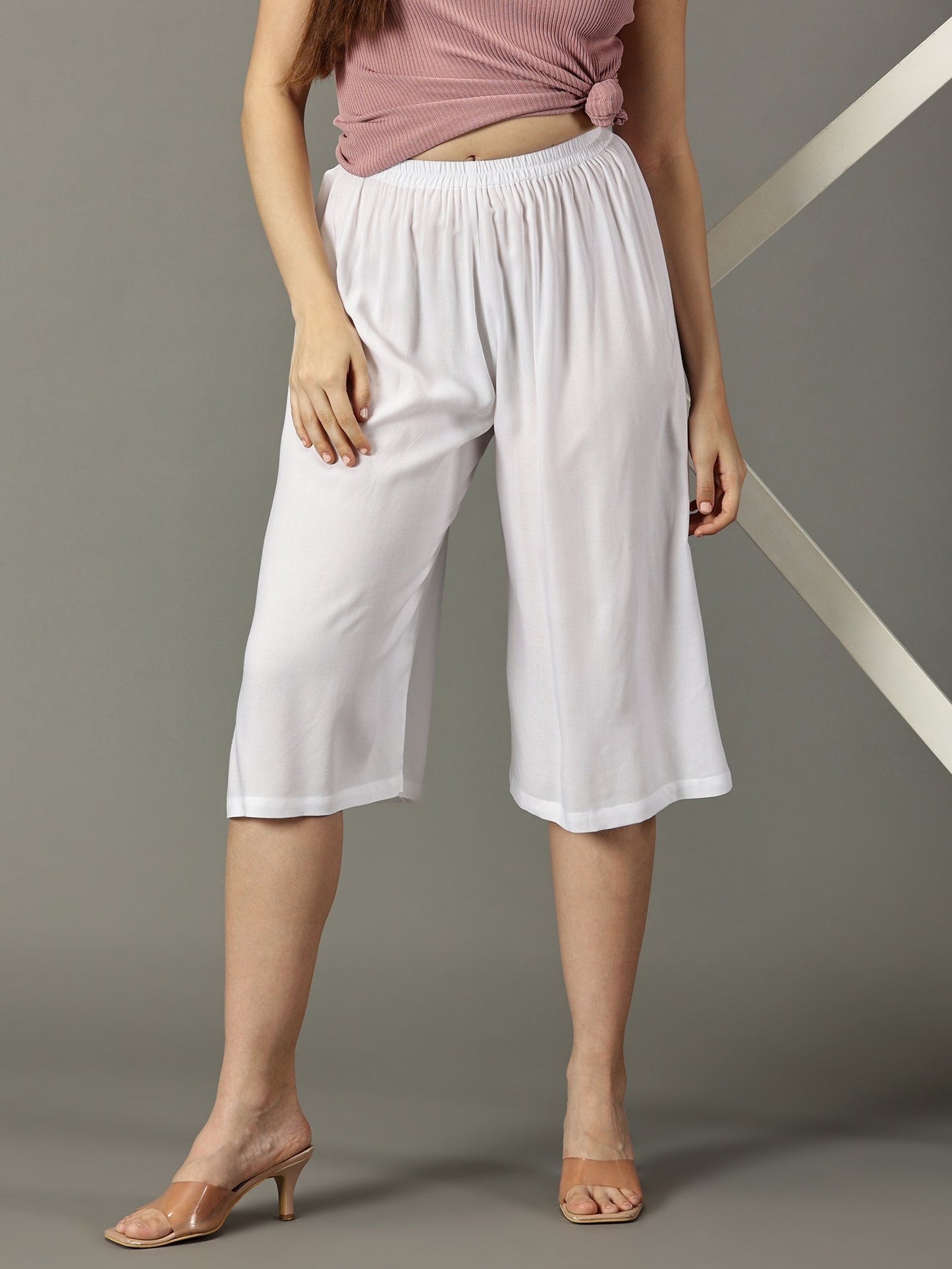 Women White Rayon Half Pant