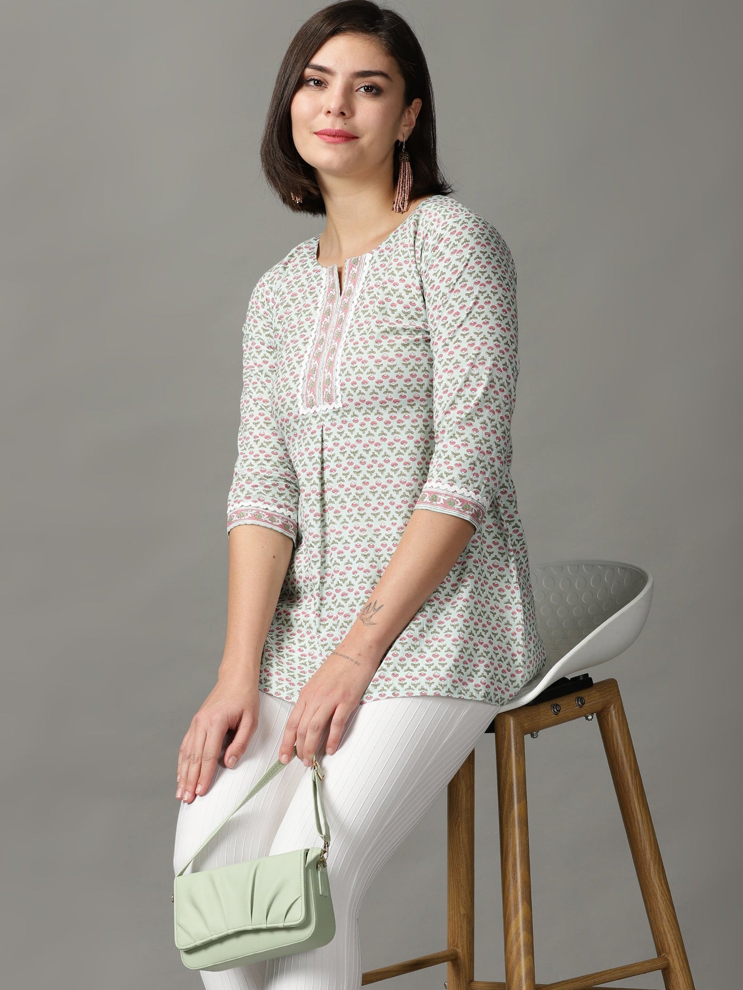 Women Blue Printed Cotton Kurta