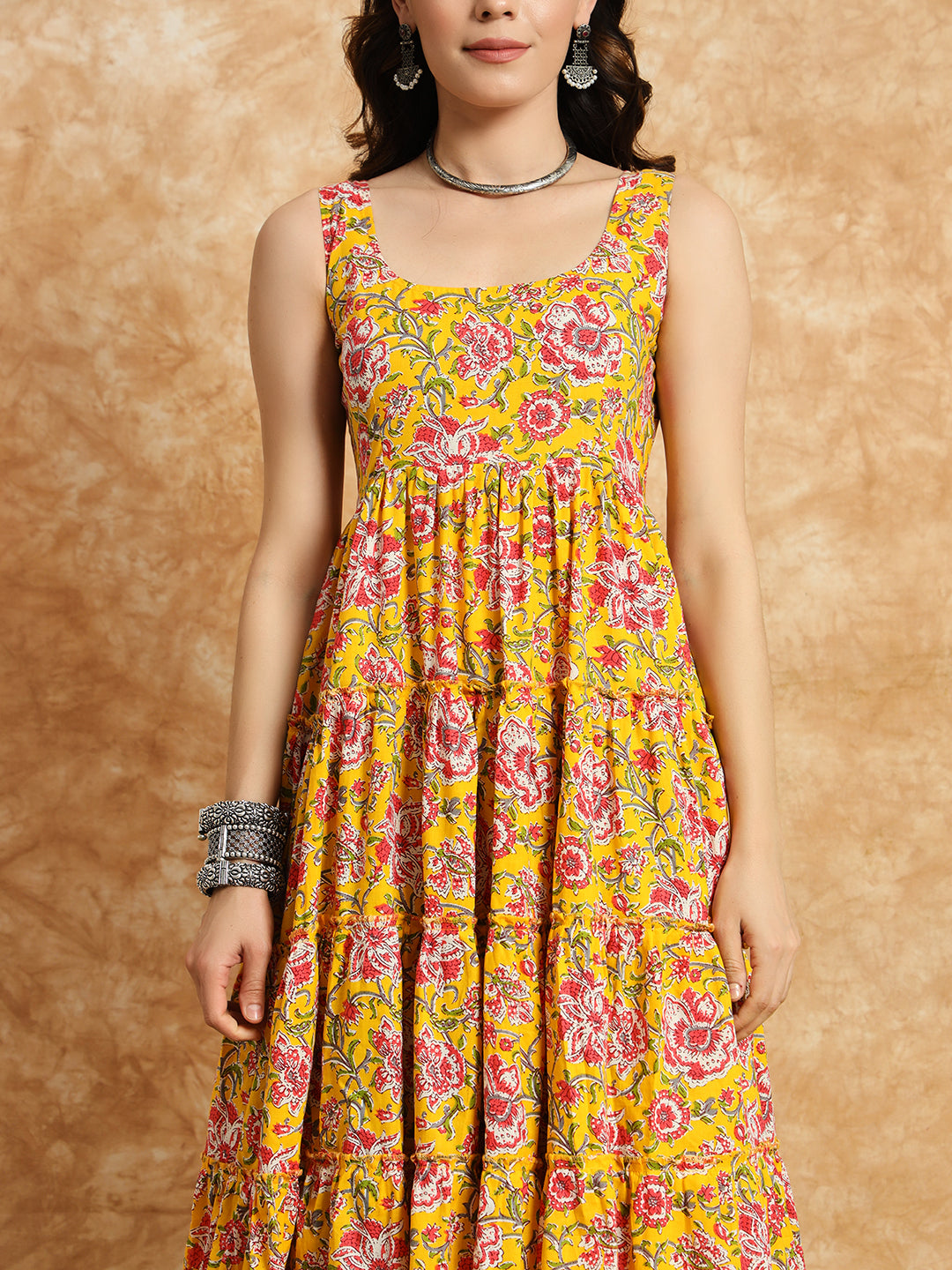 Women Yellow Printed Cotton Suit Set