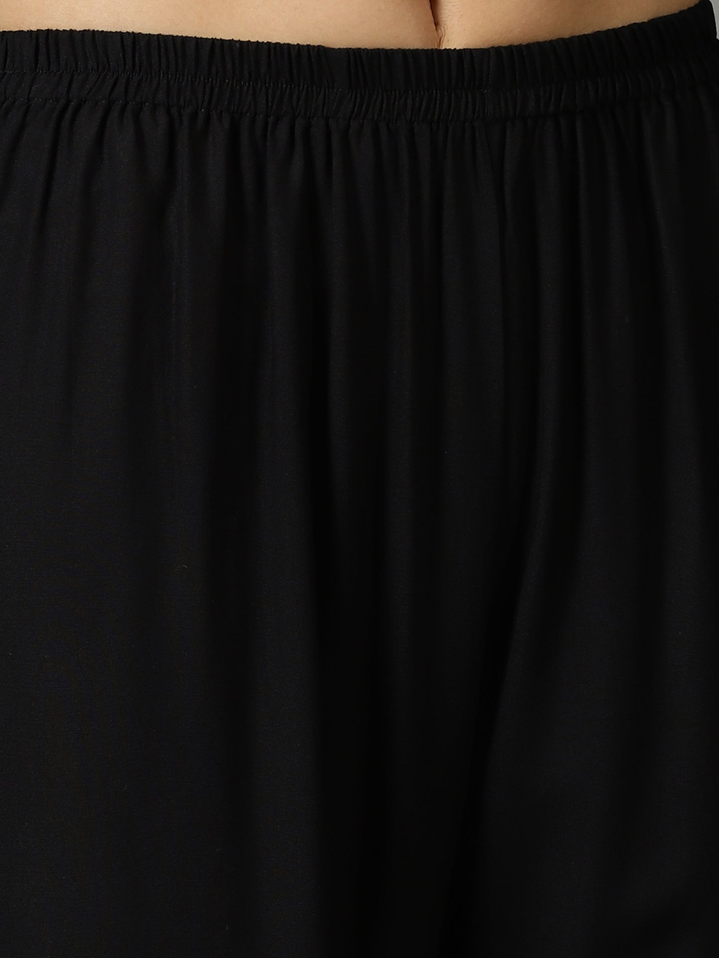 Black Solid Rayon Palazzos