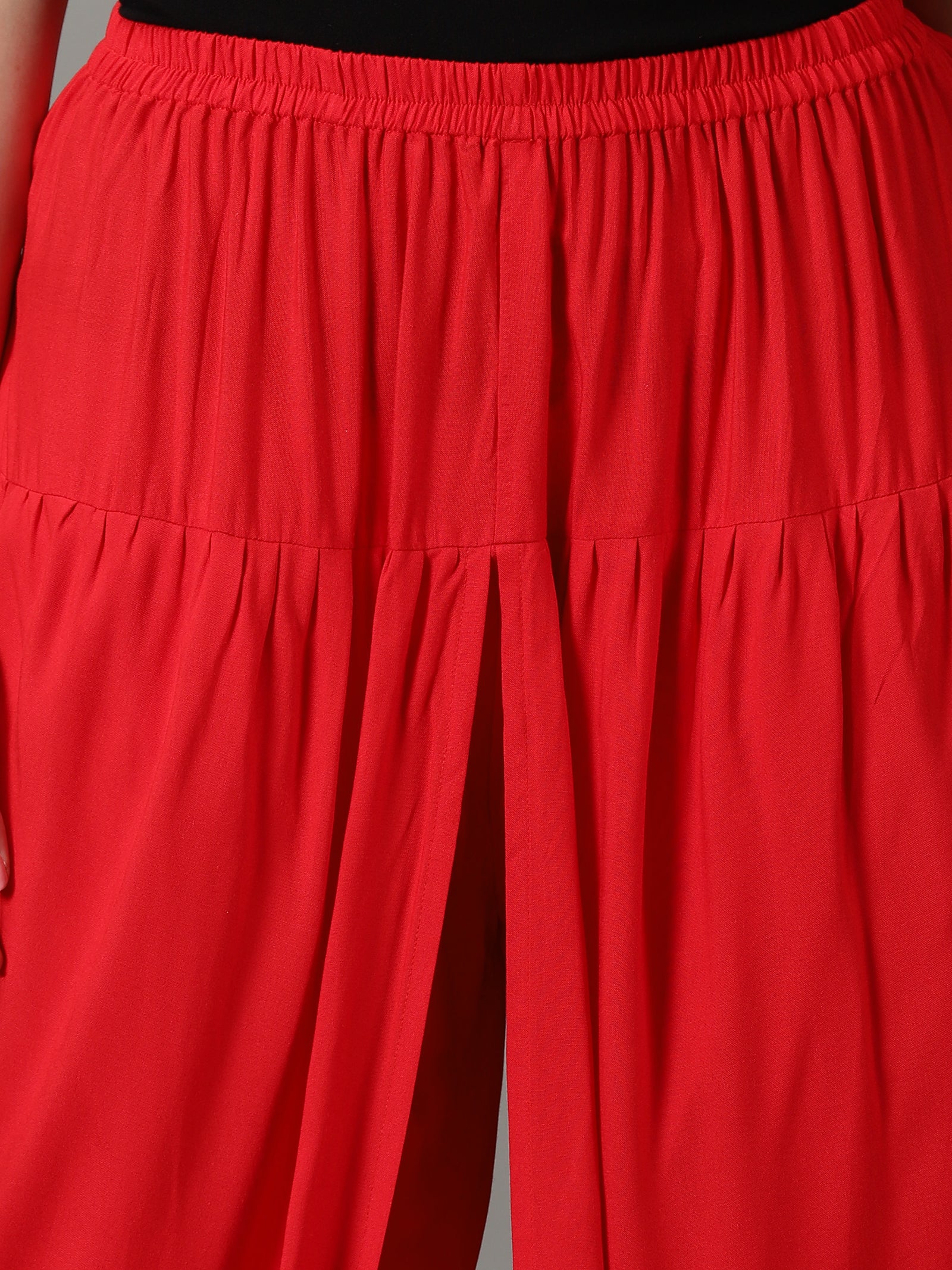 Women Red Solid Viscose Rayon Dhoti Pant