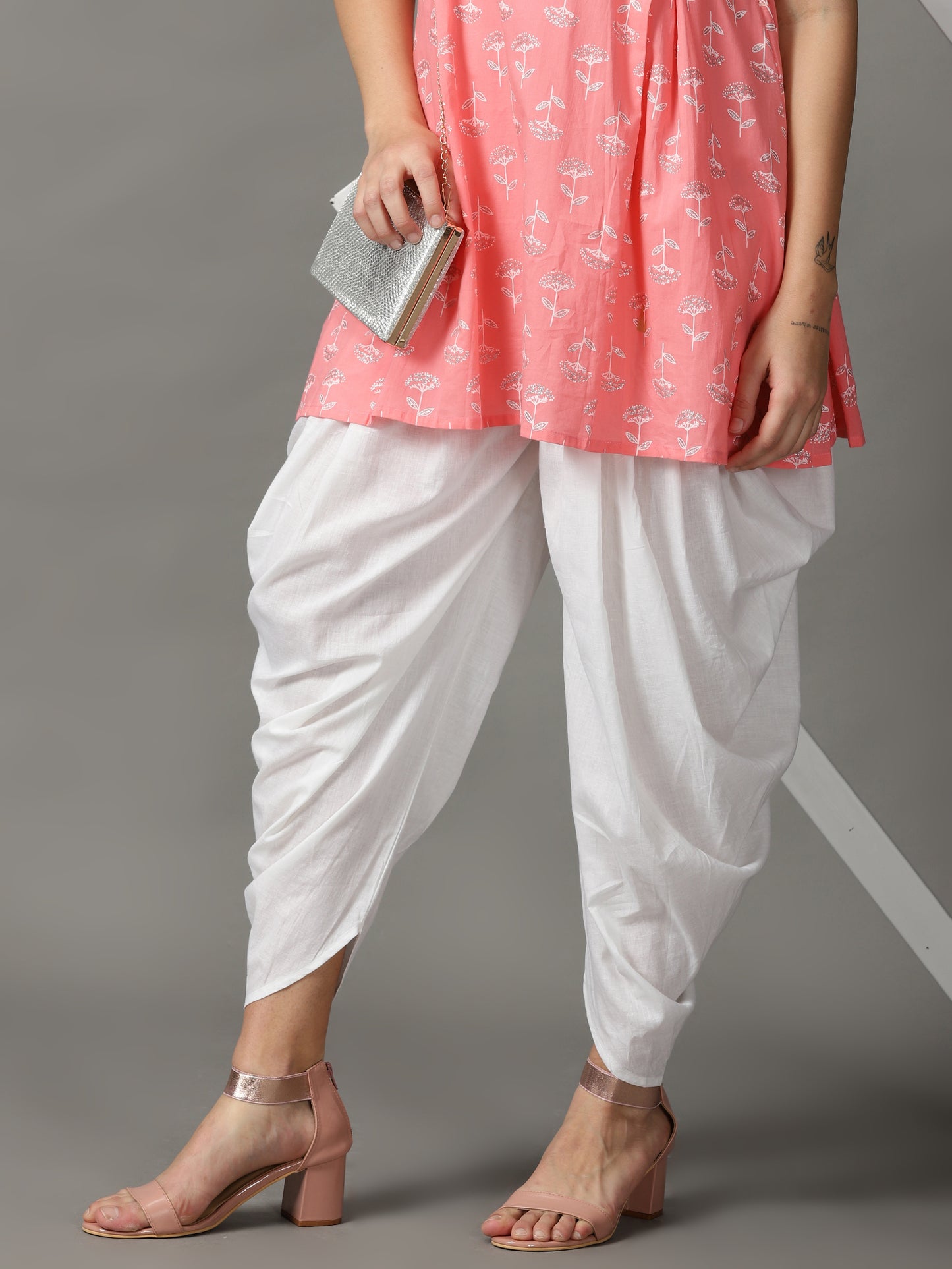 Women White Cotton Dhoti Pant