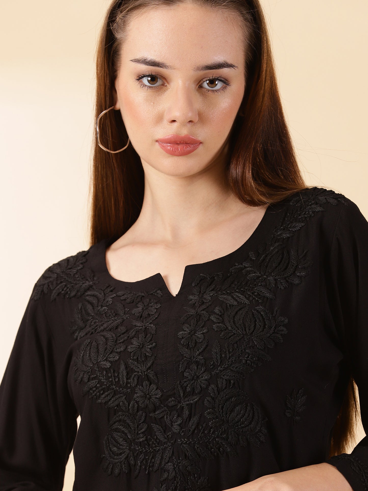 Chikankari Black Rayon Kurta