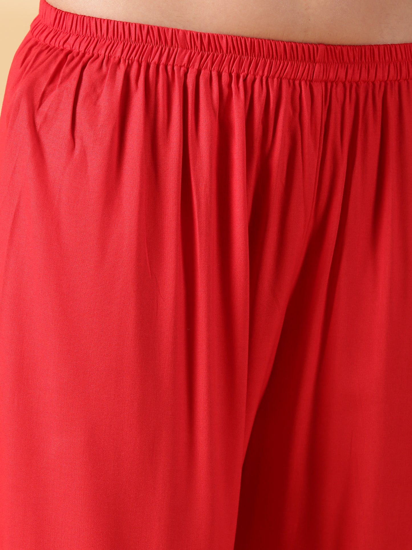 Women Red Reyon Alia Cut Kurta With Palazzos & Dupatta