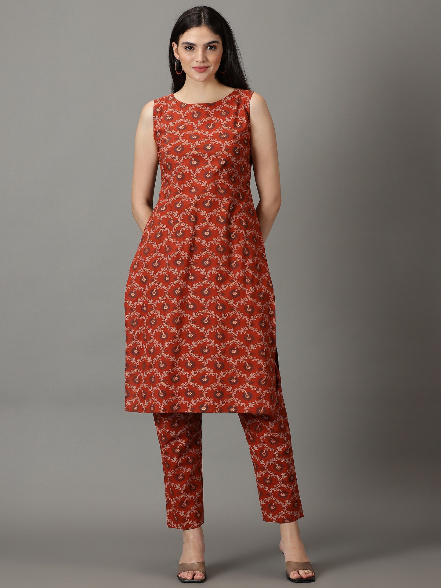 Brown Straight Cotton Kurta With Trouser
