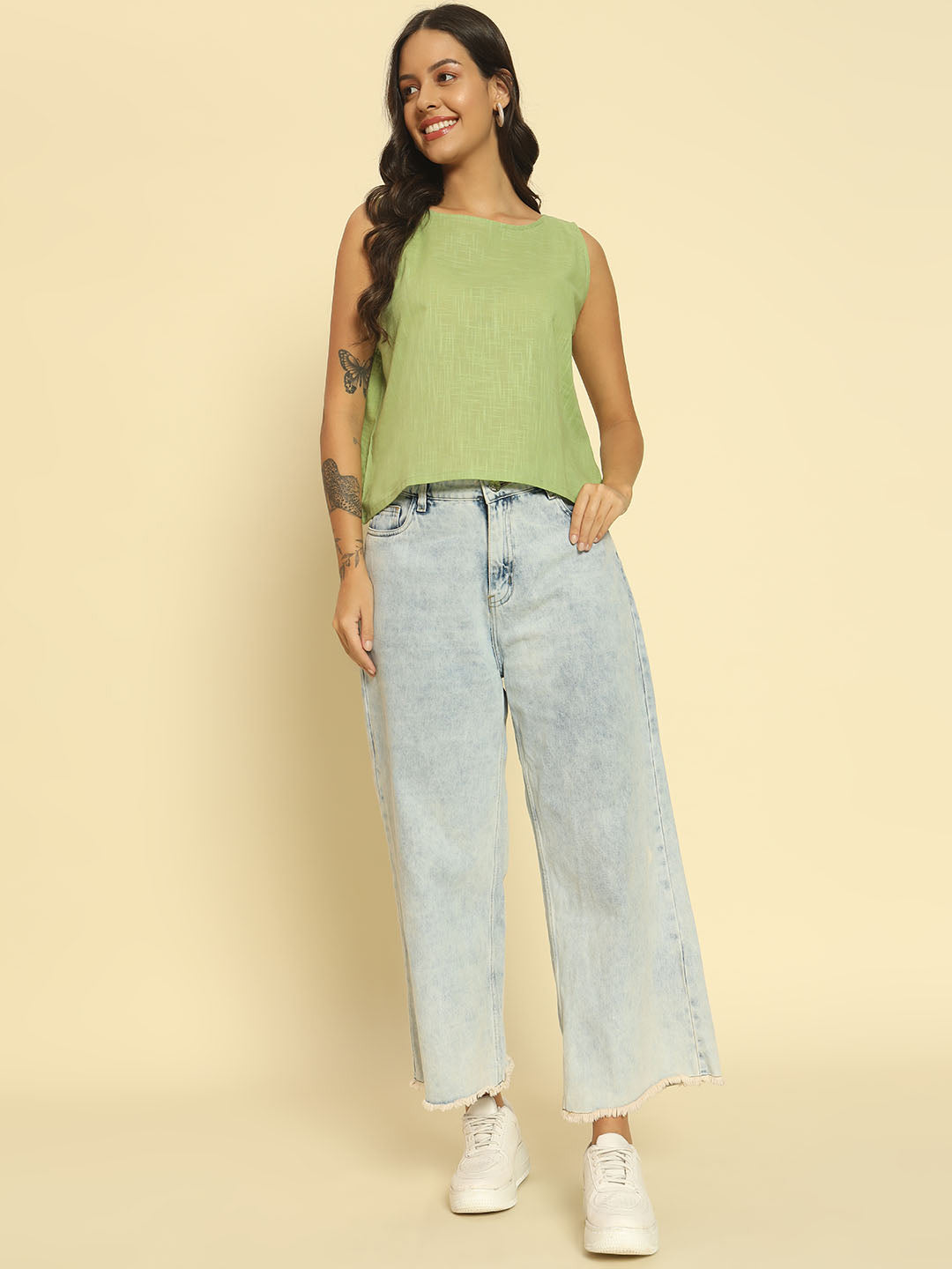 Women Green Khadi Cotton Top