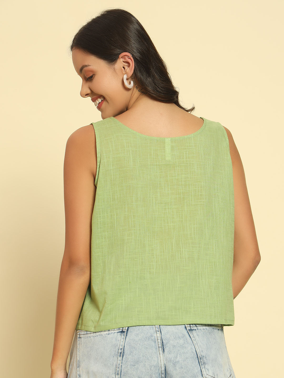 Women Green Khadi Cotton Top